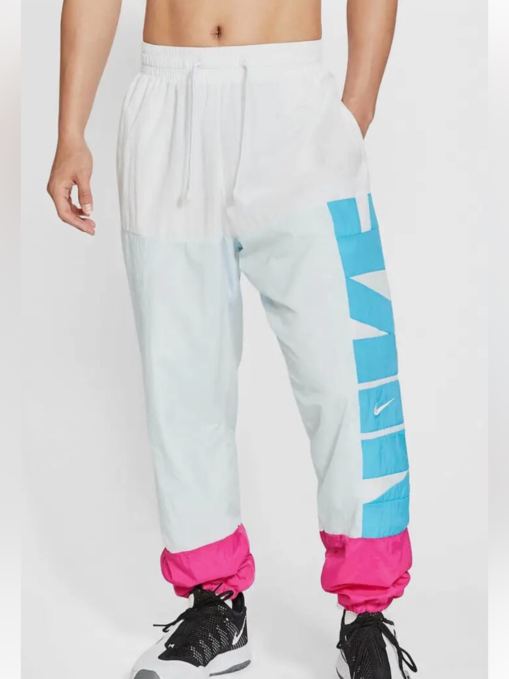Nike White, Light Blue & Hot Pink Colorblock Track Pants